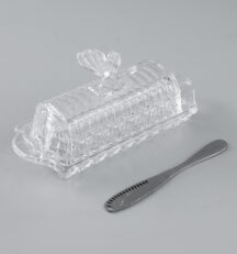 Glass Butter Dish with Lid Easy Grip Handle and knife