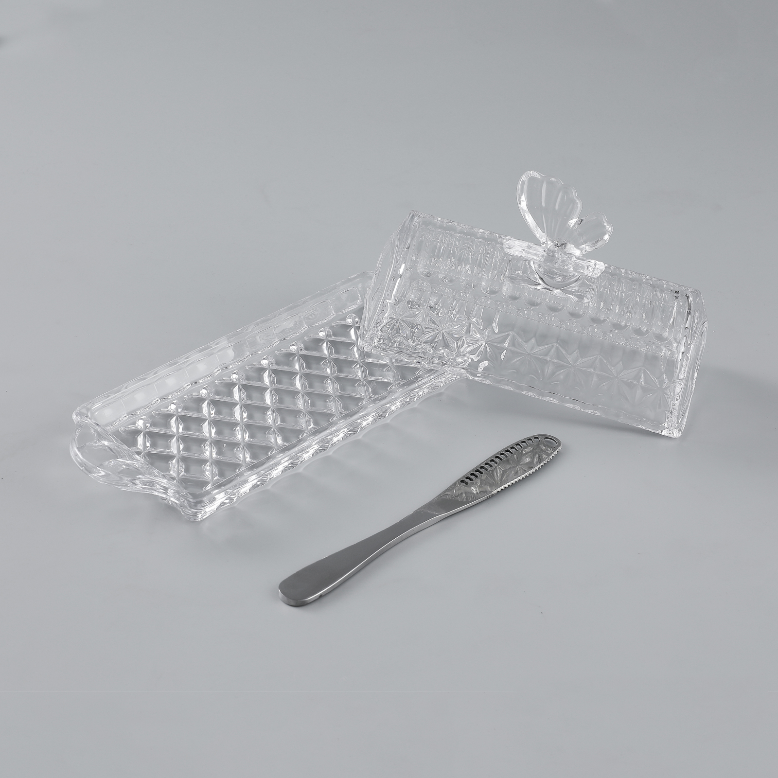 Glass Butter Dish with Lid Easy Grip Handle and knife - Image 4