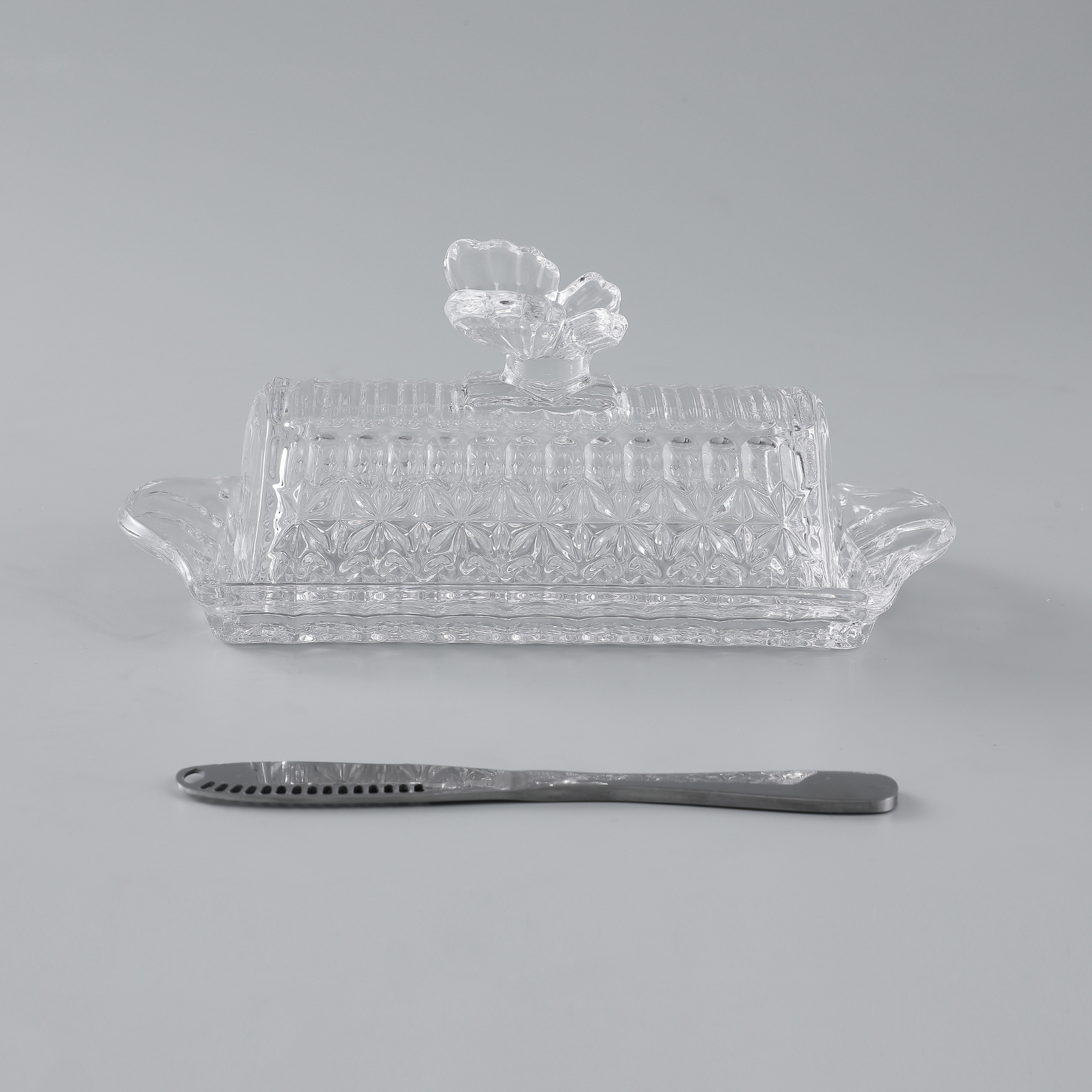 Glass Butter Dish with Lid Easy Grip Handle and knife - Image 5
