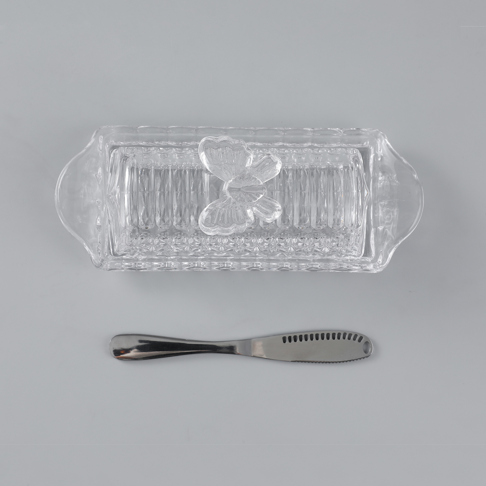 Glass Butter Dish with Lid Easy Grip Handle and knife - Image 6