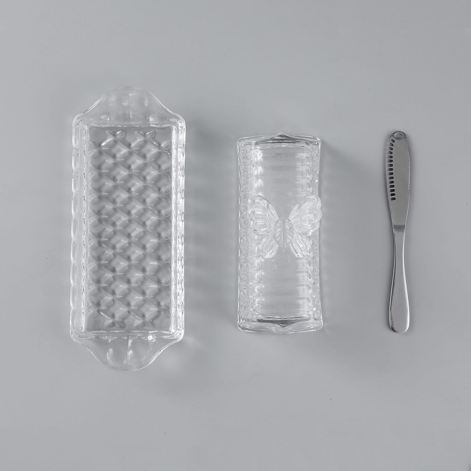 Glass Butter Dish with Lid Easy Grip Handle and knife - Image 7