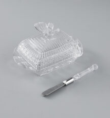 Glass Butter Dish with Knife