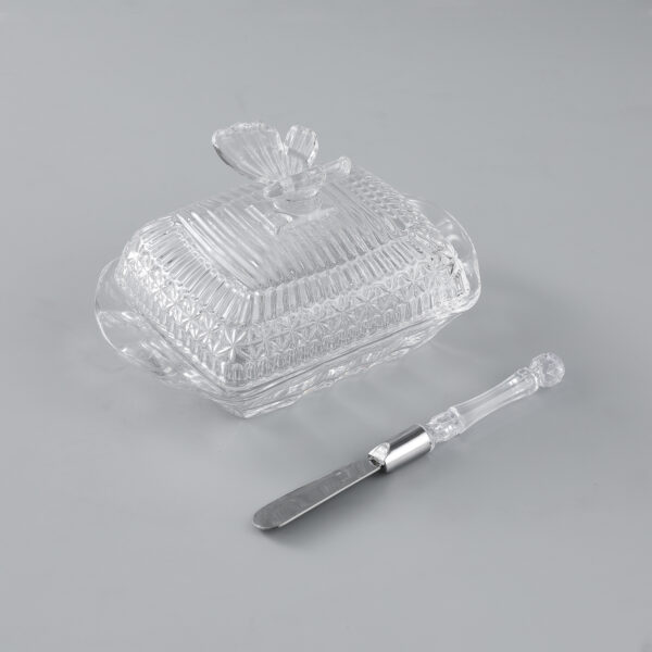 Glass Butter Dish with Knife