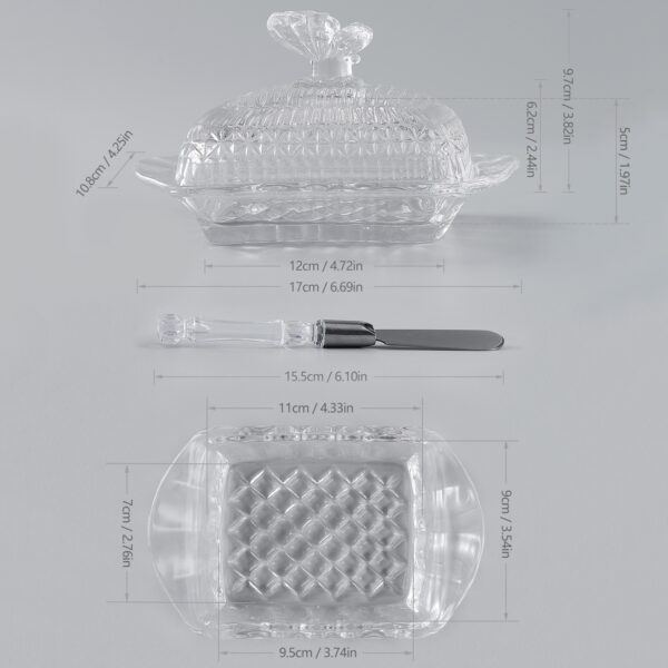 Glass Butter Dish with Knife - 图片 2