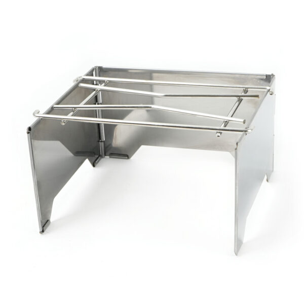 Folding Outdoor Stainless Steel Stove with Grill and Carrying Bag, 8.7"D x 8"W x 4.7"H, Portable Wood Burning Grill