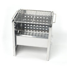 Stainless Steel Folding Outdoor Stove with Carrying Bag and Stainless Steel Grill, 8.7"L x 7.5"W x 9.5"H, Portable Wood Burning Grill