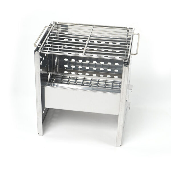 Stainless Steel Folding Outdoor Stove with Carrying Bag and Stainless Steel Grill, 8.7"L x 7.5"W x 9.5"H, Portable Wood Burning Grill