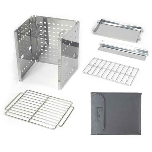Stainless Steel Folding Outdoor Stove with Carrying Bag and Stainless Steel Grill, 8.7"L x 7.5"W x 9.5"H, Portable Wood Burning Grill - 图片 3