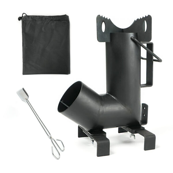 Wood Burning Rocket Stove, Camping Rocket Stove with Fire Tongs & Storage Bag, Ideal for Outdoor Camping, Picnic, BBQ, Hunting, Fishing
