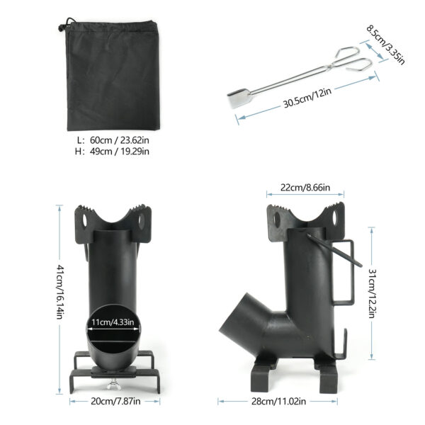 Wood Burning Rocket Stove, Camping Rocket Stove with Fire Tongs & Storage Bag, Ideal for Outdoor Camping, Picnic, BBQ, Hunting, Fishing - 图片 2
