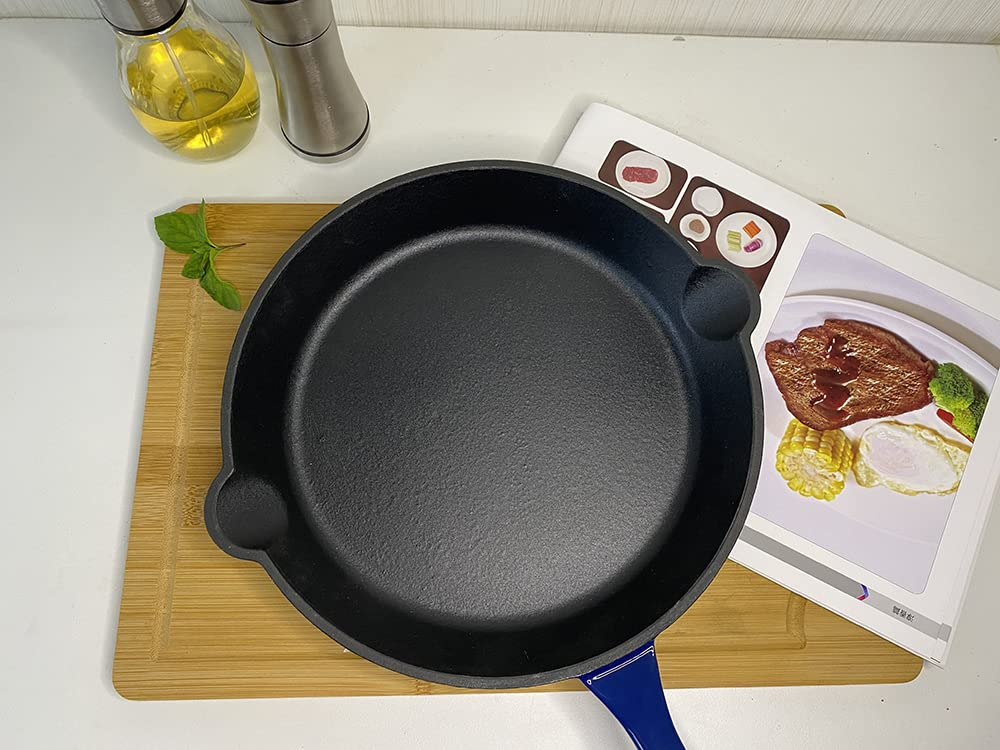 Cast Iron Enameled Skillet, DIA.10 inch Frying Pan, Blue - Image 5