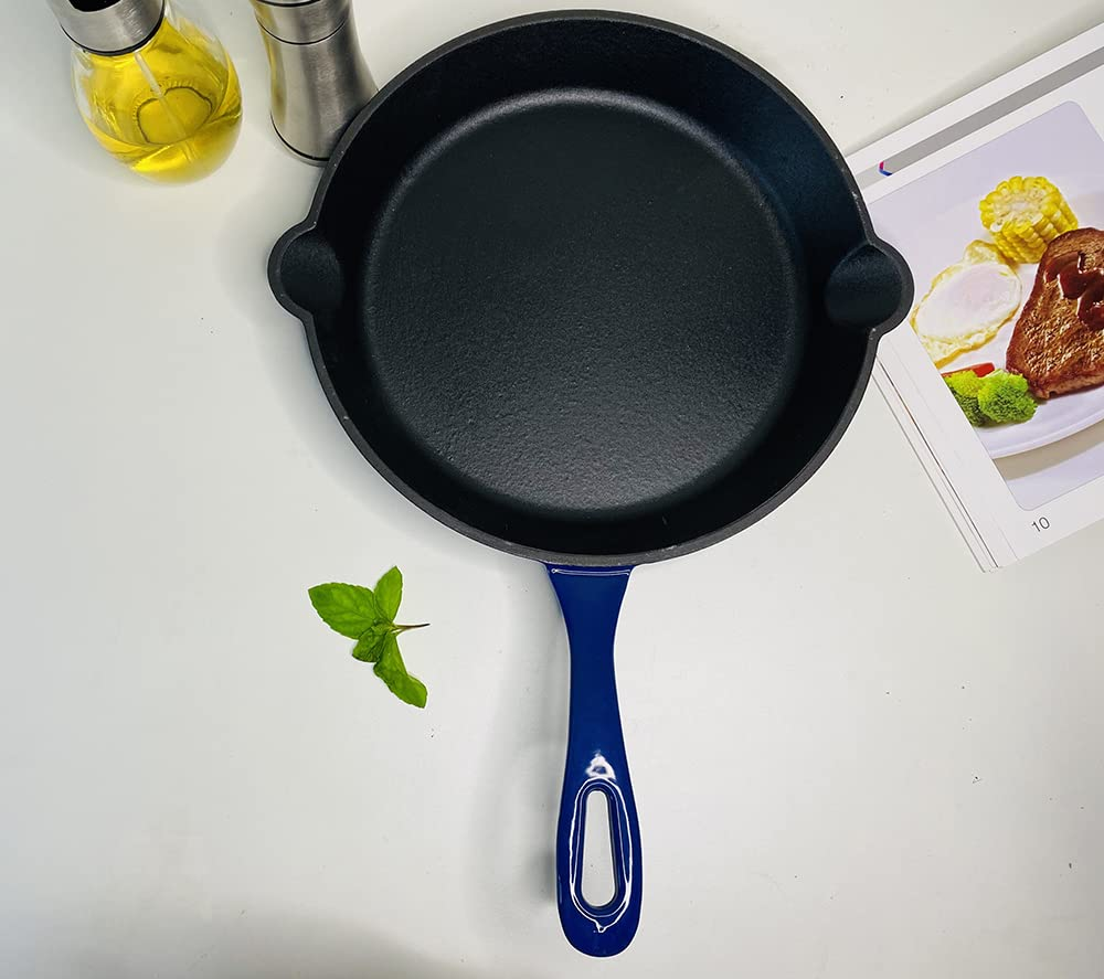Cast Iron Enameled Skillet, DIA.10 inch Frying Pan, Blue - Image 6