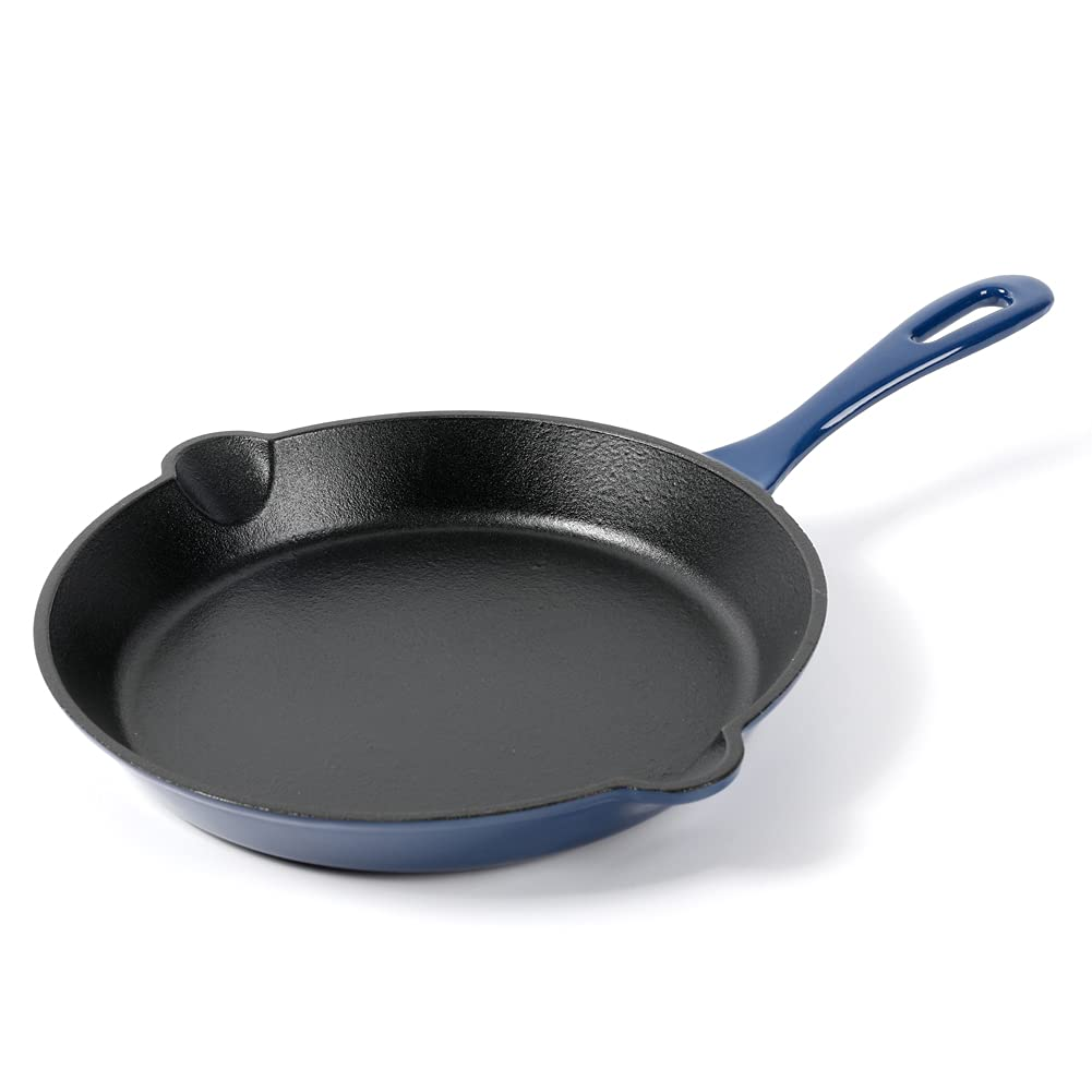 Cast Iron Enameled Skillet, DIA.10 inch Frying Pan, Blue