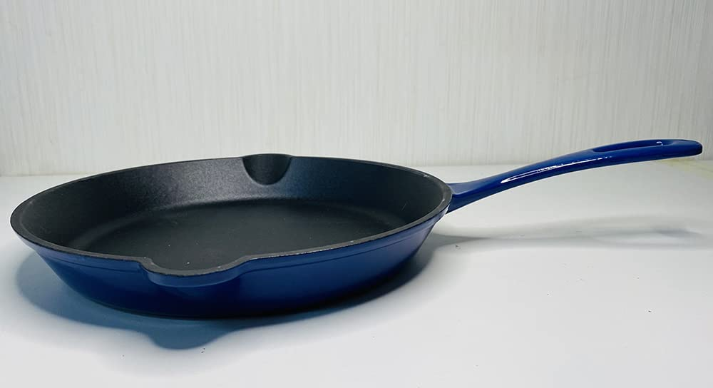 Cast Iron Enameled Skillet, DIA.10 inch Frying Pan, Blue - Image 3