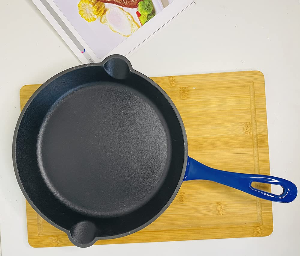 Cast Iron Enameled Skillet, DIA.10 inch Frying Pan, Blue - Image 4