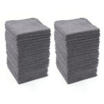 Microfiber Cleaning Cloths with Poly Scour Scrub Side, 13 x 13 inches, 50 Pack, Glass Car Window Dish Cloths, Reusable and Machine Washable, Lint-Free, Dark Gray