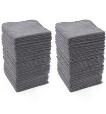 Microfiber Cleaning Cloths with Poly Scour Scrub Side, 13 x 13 inches, 50 Pack, Glass Car Window Dish Cloths, Reusable and Machine Washable, Lint-Free, Dark Gray